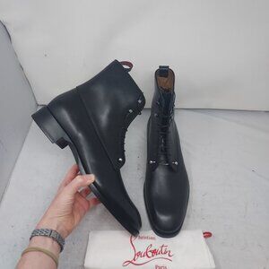 Christian Louboutin MENS Black Chambeliboot Piercing Leather Lace-Up Ankle Boot